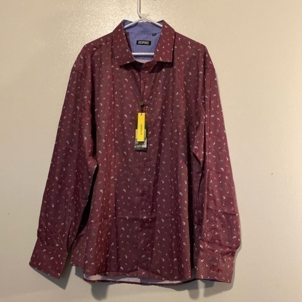 BeSpoke Burgundy long sleeve full square button up collard modern fit shirt